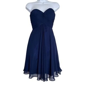 Faviana Navy Blue Strapless Gown Chiffon Bridesmaid Dress XS 00 Formal Fit Flare